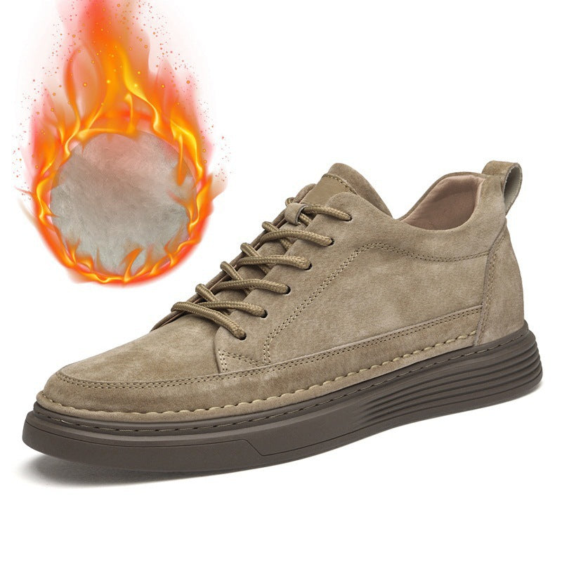 Men's Large Size Fleece-lined Inner Height Increasing Board Top Layer Sneakers