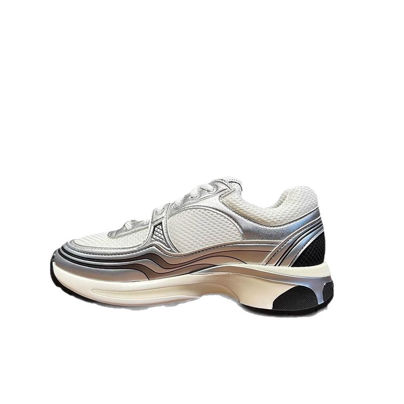 Women's Classic Style Sier Horn King Platform Dad Mesh Stitching Height Sneakers