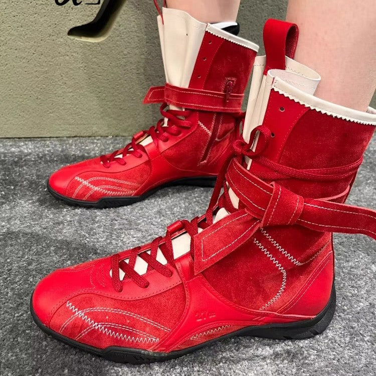 Women's Version Flat Hight Increasing Martin Boxing Matte Women's Leather Boots