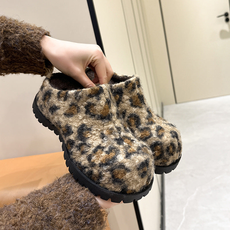 Women's Increased Closed Toe Niche Half Vintage Fleece-lined Knitted Surface Big Slippers
