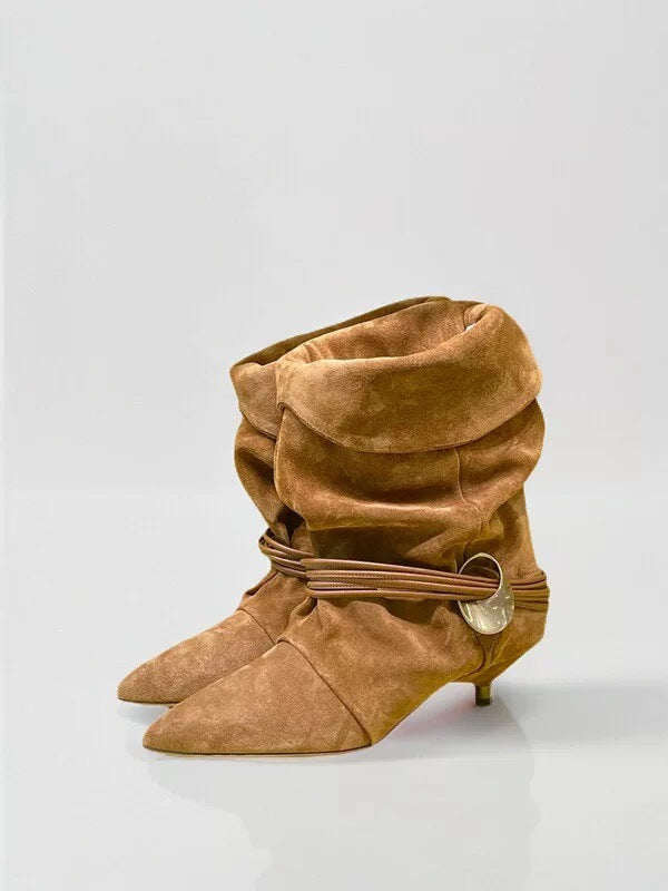Women's Sheepskin Version Retro Minority Pointed Stiletto Women's Leather Boots