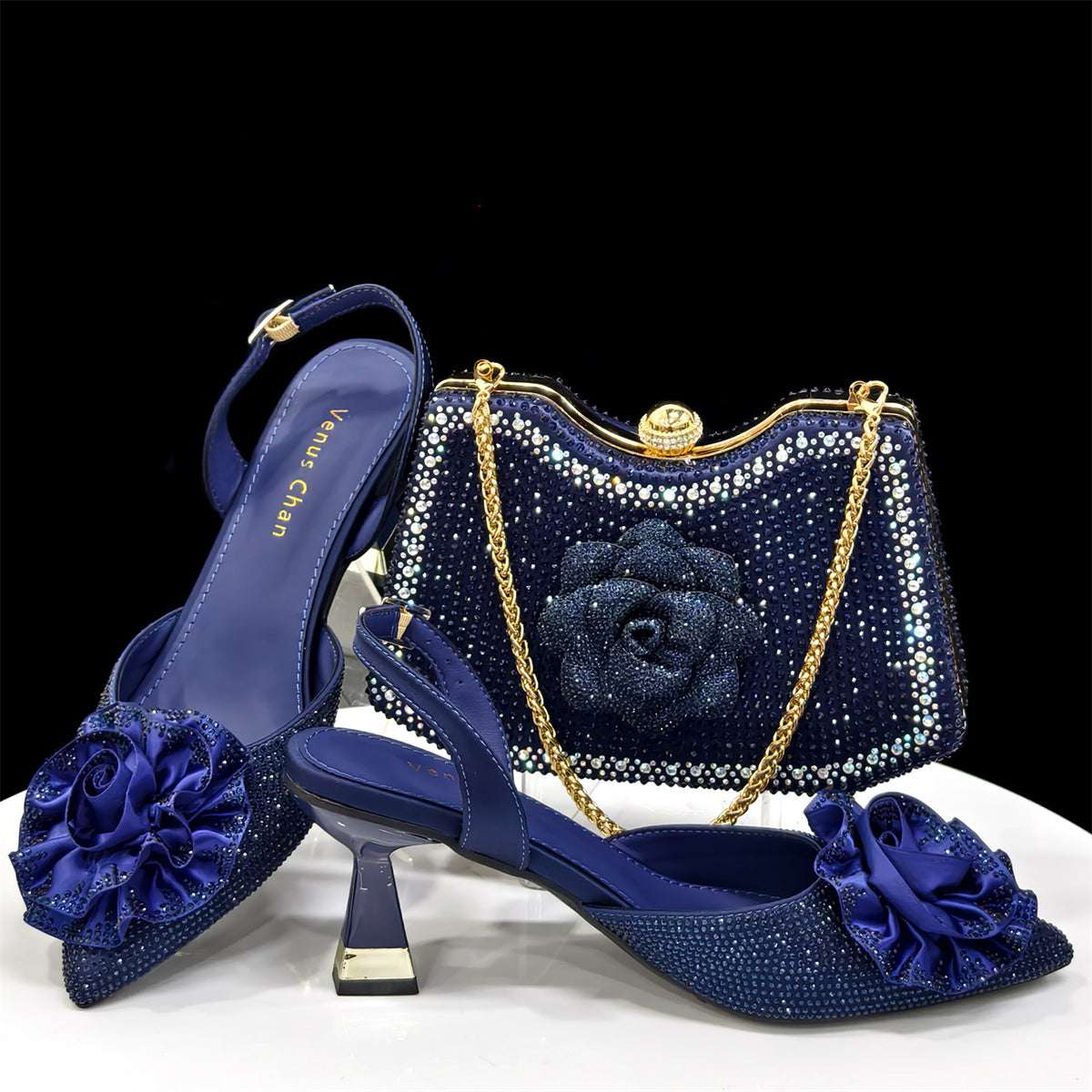 Women's Bags Set Pointed Toe High Rhinestone Flower With Handbag Women's Fashion Shoes