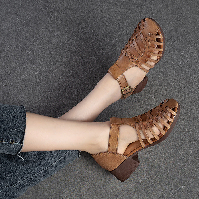 Women's Closed Toe Buckle Small Retro Roman High Heeled Sandals