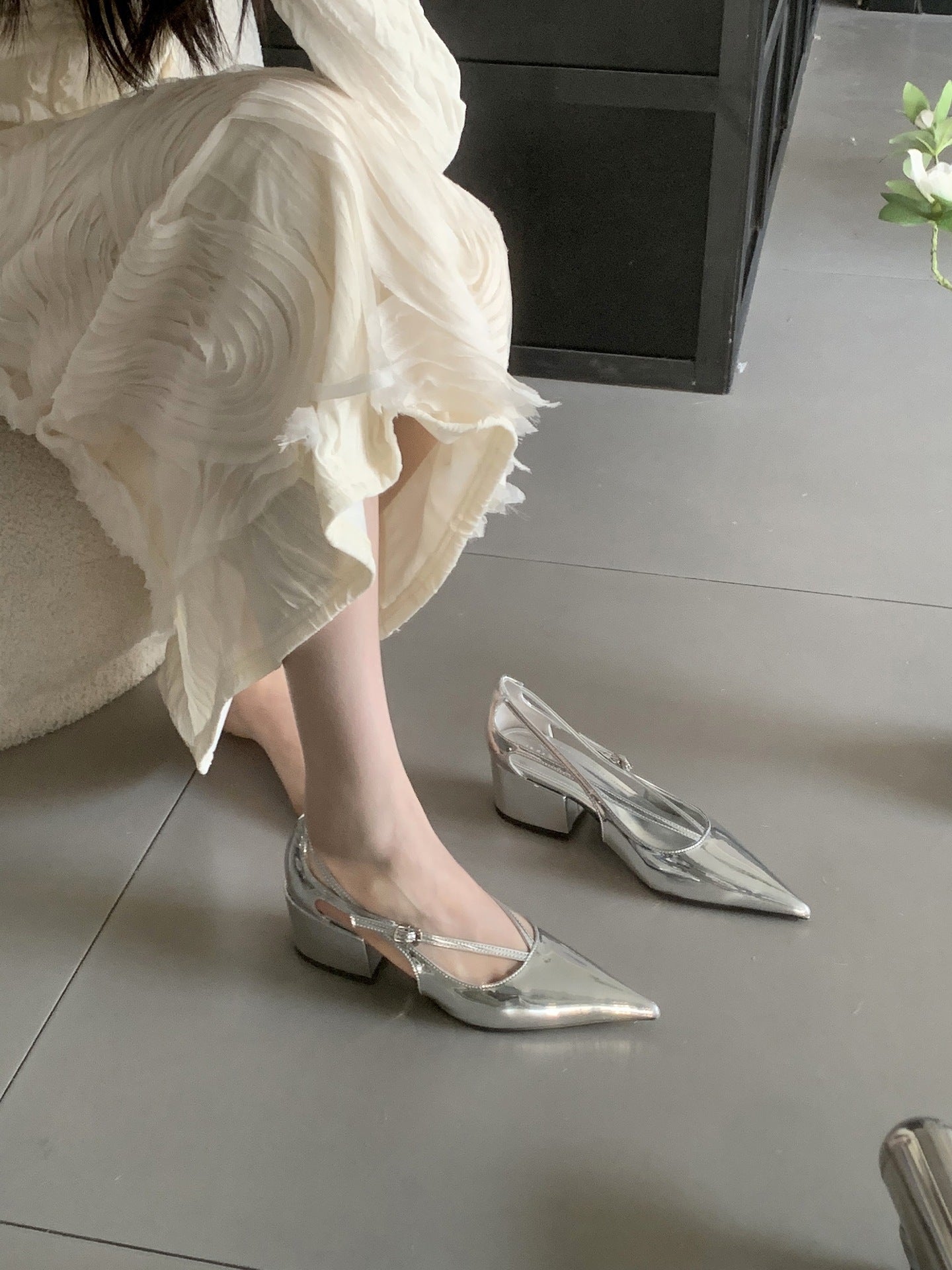 Women's Spring Pointed Toe Chunky Fashion Box High Heeled Sandals