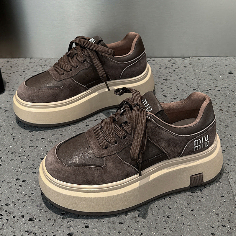 Women's Platform Simple Lace Fashion Height Increasing Sneakers