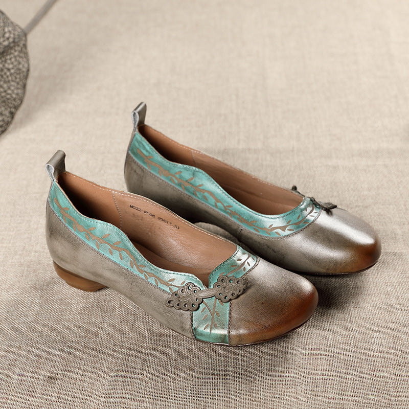 Women's Retro Round Toe Wide Feet Mouth Top Layer Women's Casual Shoes