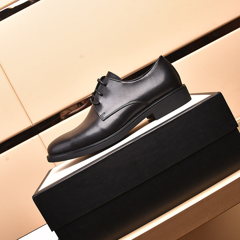 Men's Plus Size Business Cowhide Low Comfortable Heels