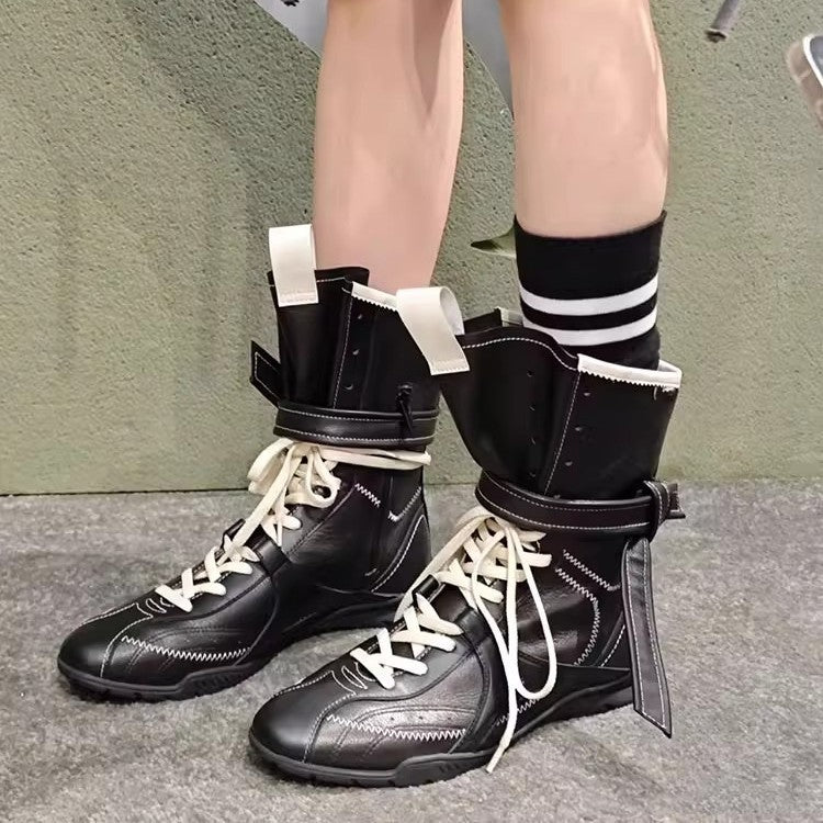 Women's Hight Increasing Martin Boxing Matte Flat Ankle German Boots