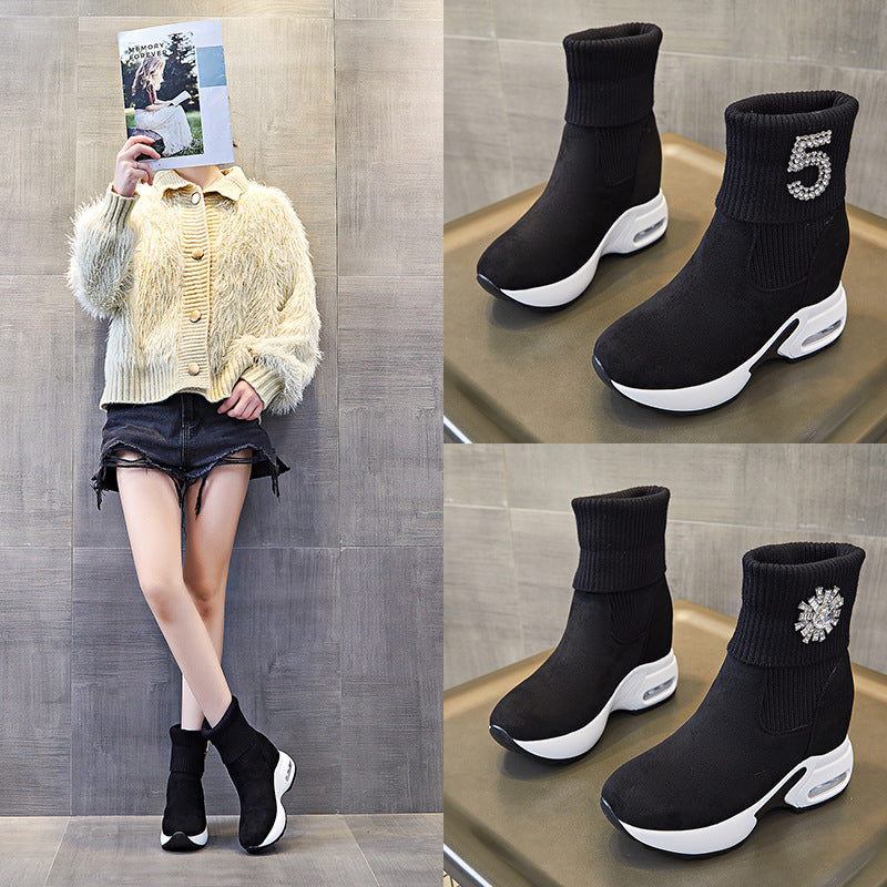 Hight Increasing Martin Female Wool Mouth Stretch Women's Shoes