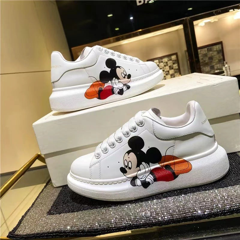 Women's & Men's Printing Mcqueen White Color Matching Cowhide Platform Women's Board Shoes