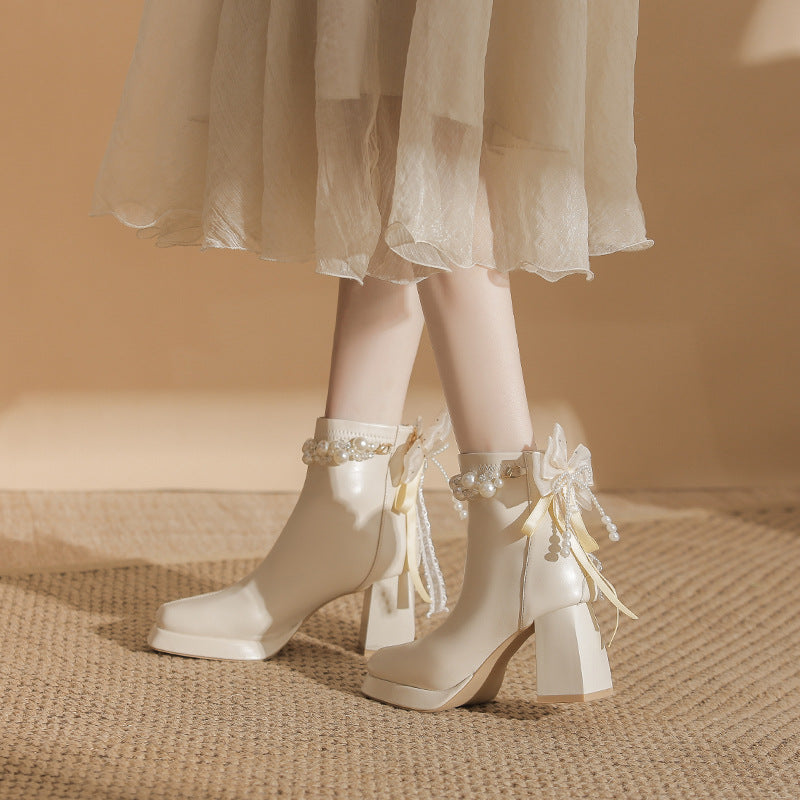Ankle Short Tube Design High-grade Thick Elastic Heels