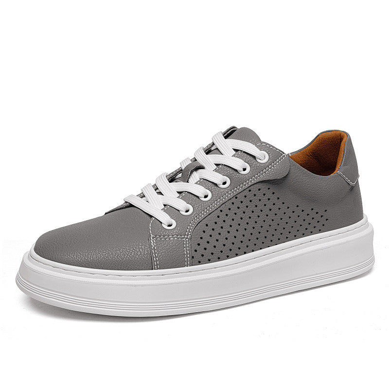 Men's White Cowhide Soft Bottom Breathable Plus Size Men's Board Shoes