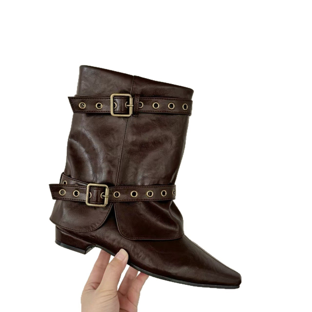 Women's Suede Square Toe Pantyhose For Western Cowboy Knight Women's Leather Boots