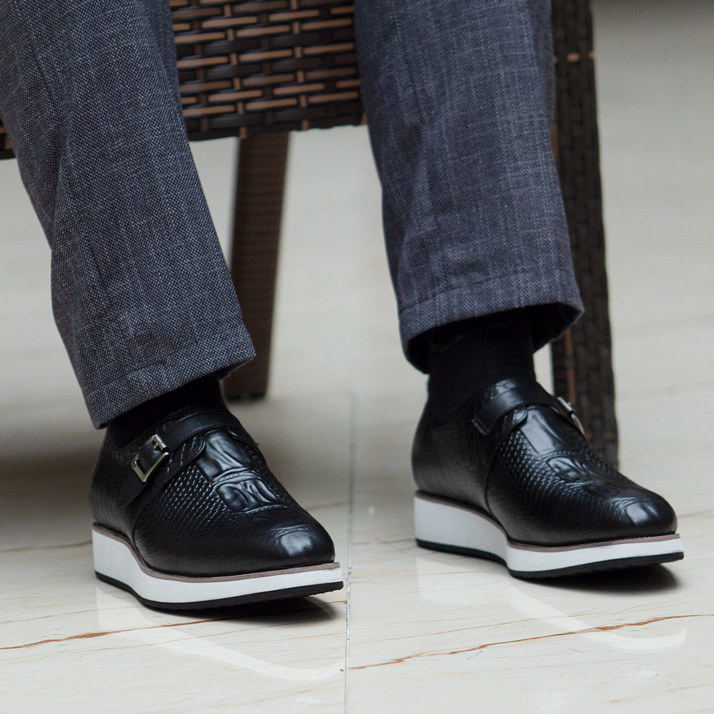 Men's Handmade Genuine Single Buckle Platform Everyday Leather Shoes