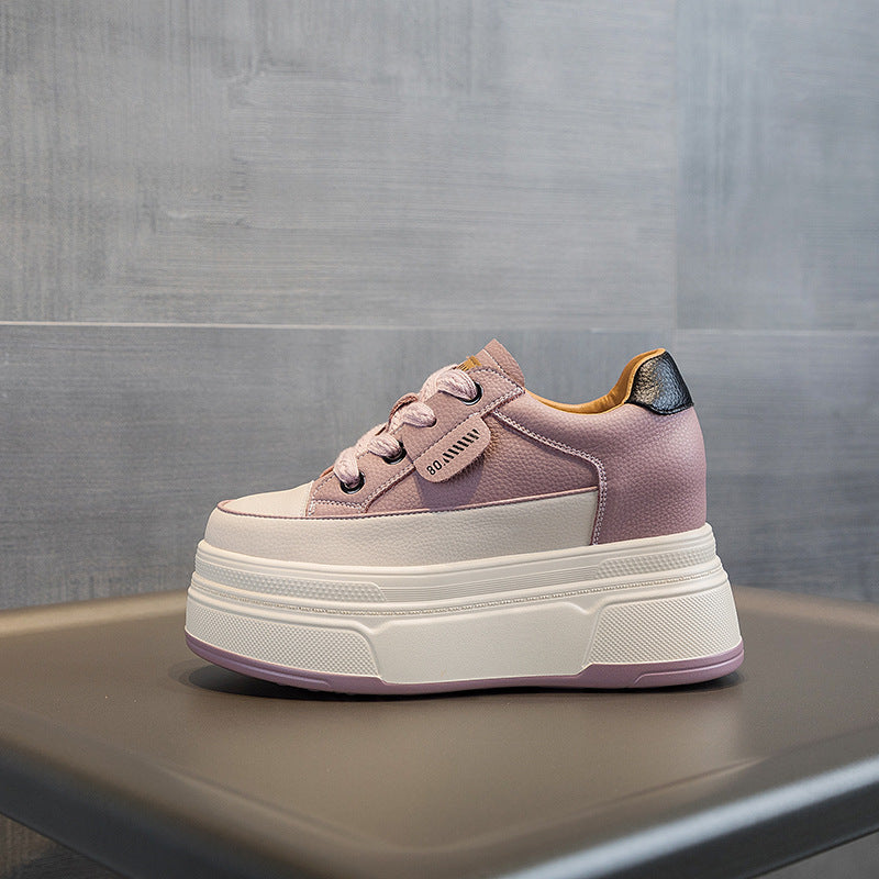 Women's Autumn Small White Hidden Platform Board Heels
