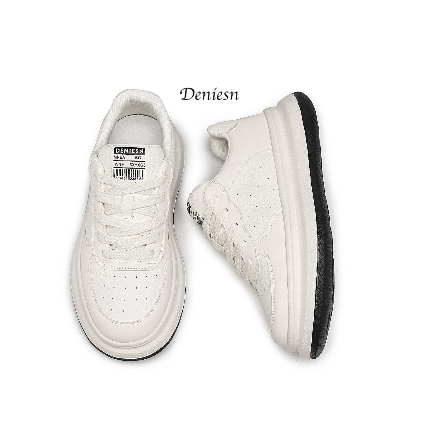Men's Breathable Thick-soled White Cowhide Sports Leisure Men's Board Shoes