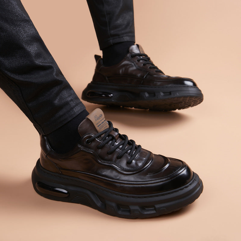 Men's Thick-soled Dad Super Popular Fashion Top Layer Cowhide Men's Business Leather Shoes