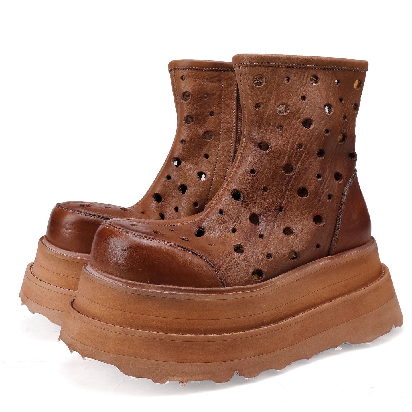 Women's Genuine Retro Hollow Large Round Head Boots
