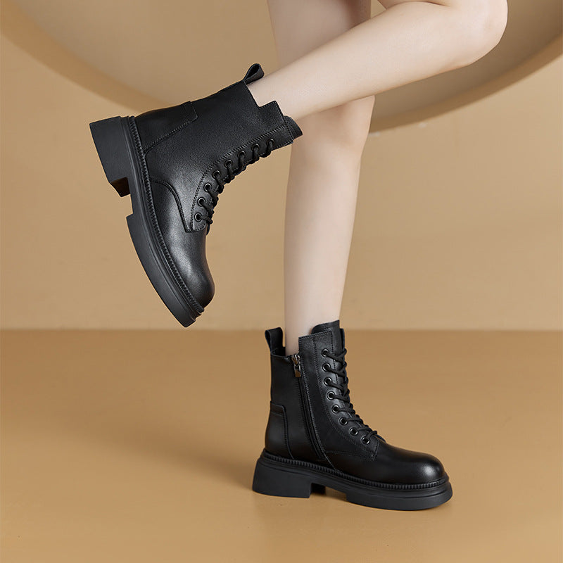Women's Martin Female Korean Platform Ankle Lace Up Women's Leather Boots