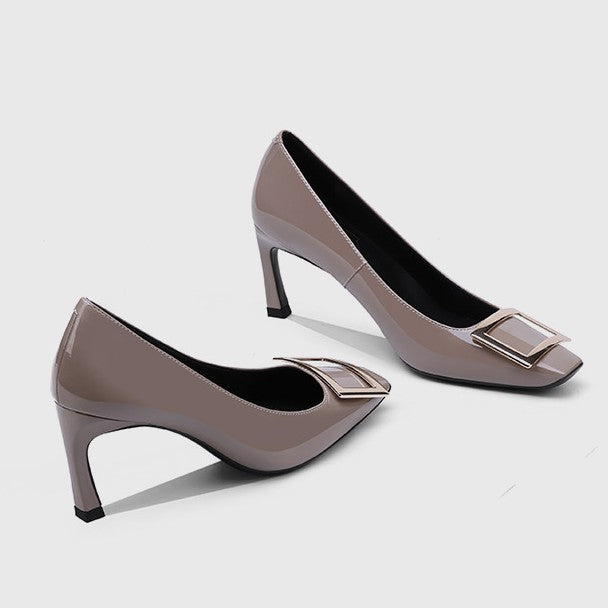 Women's Square Toe Buckle High Metal Workplace Women's Fashion Shoes