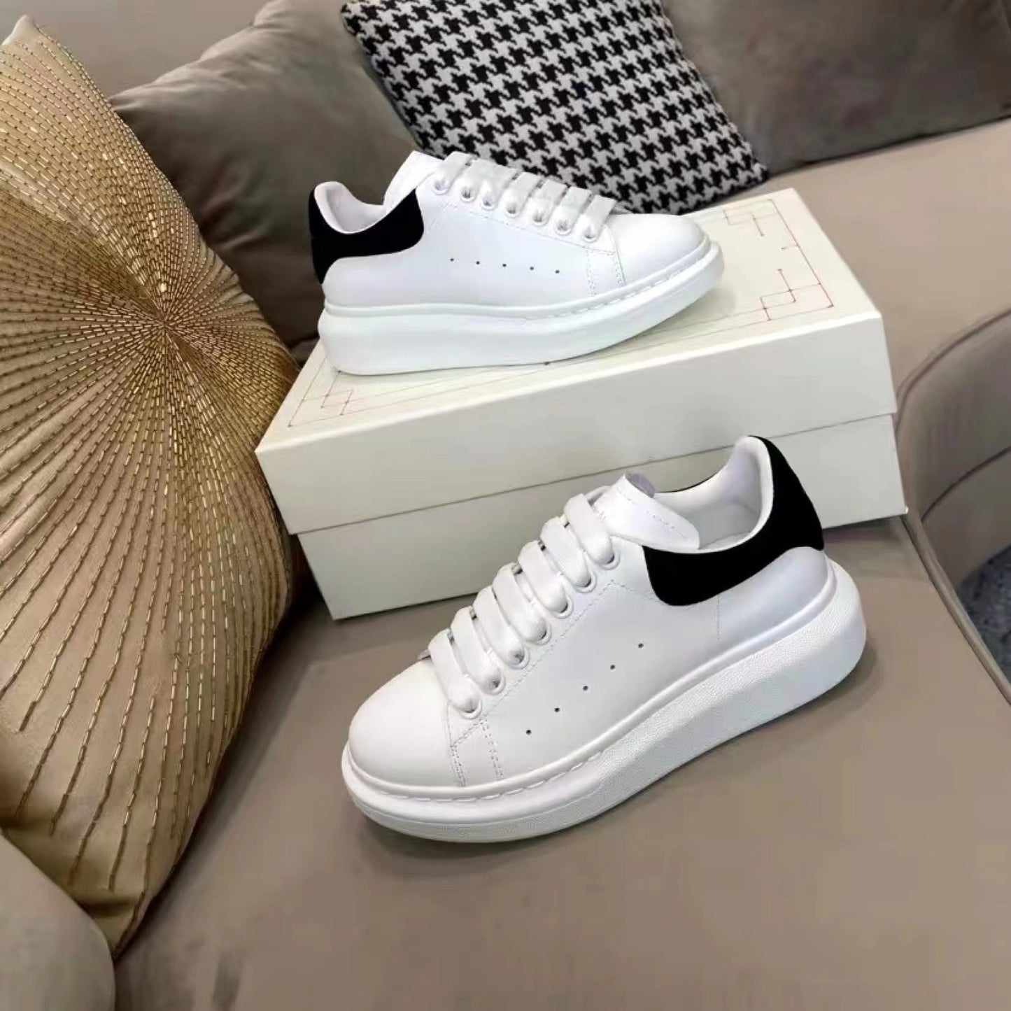 Women's White Platform Heightened Genuine Couple Sneakers