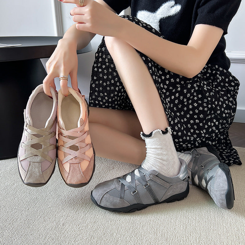 Women's Su Korean Style Cross Strap Mechanical Ballet Training Mary Jane Women's Casual Shoes