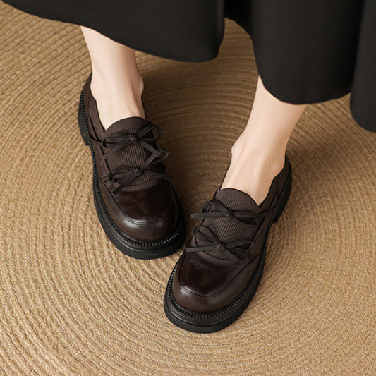 Women's Platform Autumn Retro Round Head Chunky Small Slip-on Women's Casual Shoes