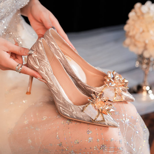 Sier Great Cinderella Wedding Stiletto Pointed Toe Shallow Heels
