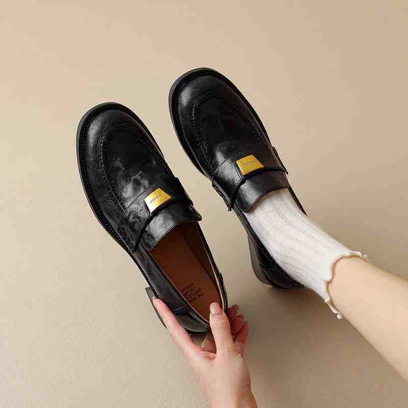 Women's Soft Black Retro Chunky French Platform Loafers
