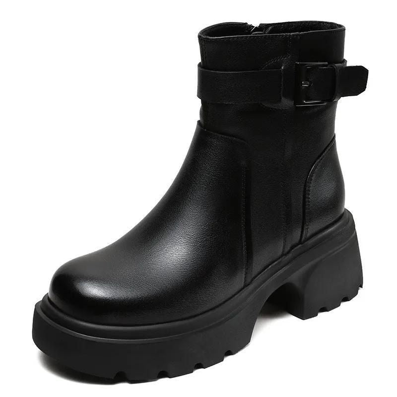 Women's Platform Martin Small High Side Zipper Short Belt Buckle Women's Leather Boots