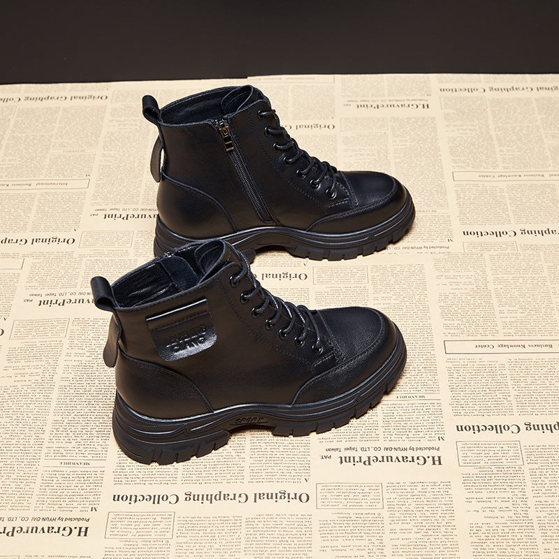 Women's Ankle Side Zipper Round Head Chunky Boots