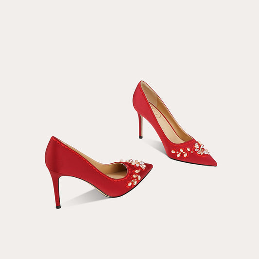 Women's Affordable Luxury High French Style High-grade Elegant Embroidery Sheepskin Stiletto Women's Fashion Shoes