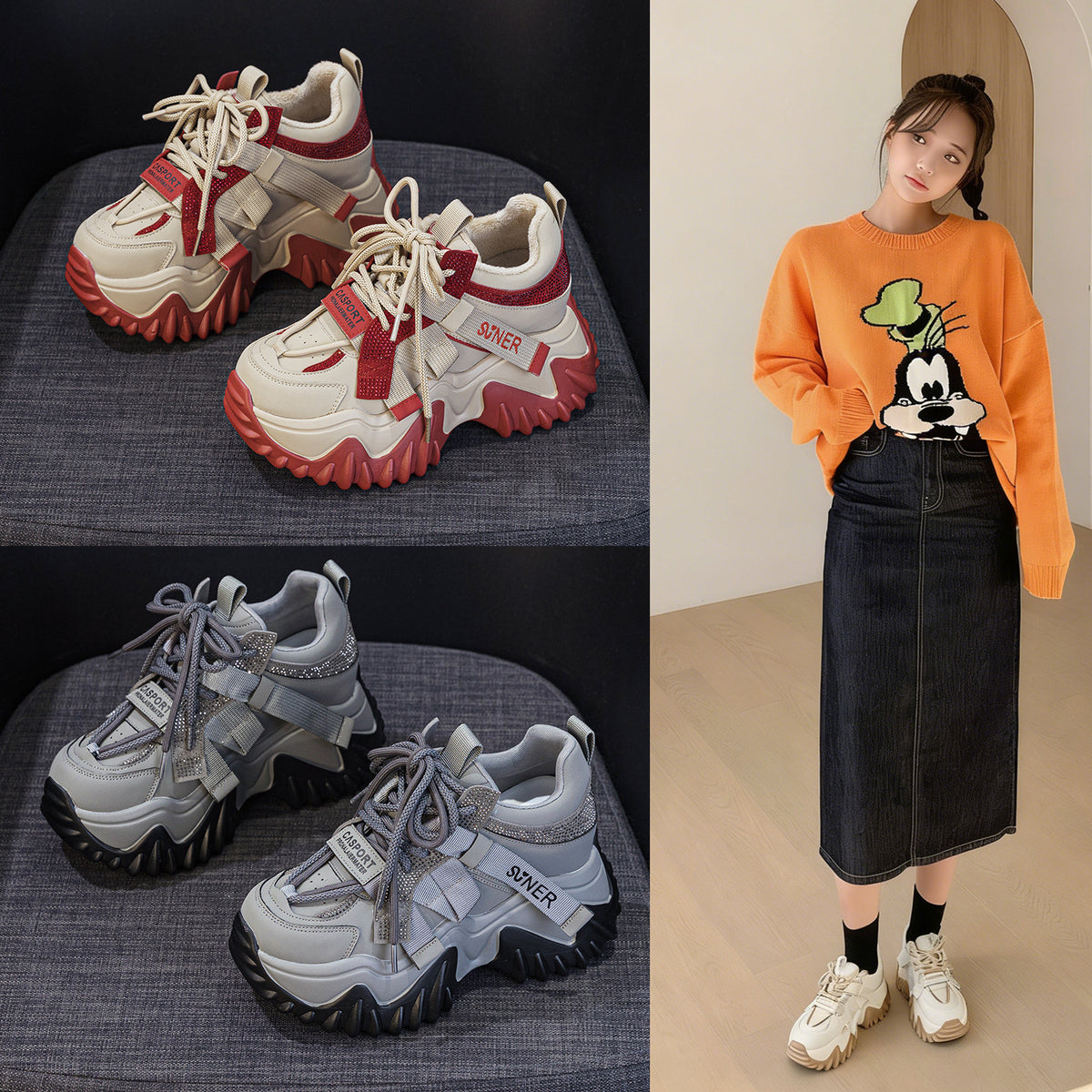 Women's Platform Dad Spring Popular Retro Fashion Height Increasing Women's Casual Shoes
