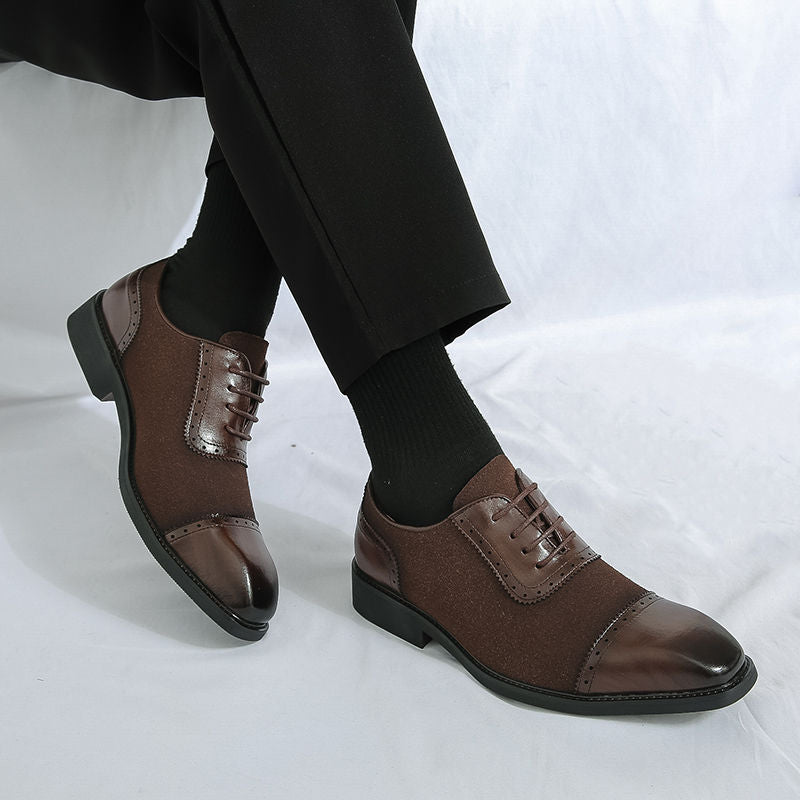 Men's Wear Pointed Oxford Increased Thin Brown Men's Casual Leather Shoes