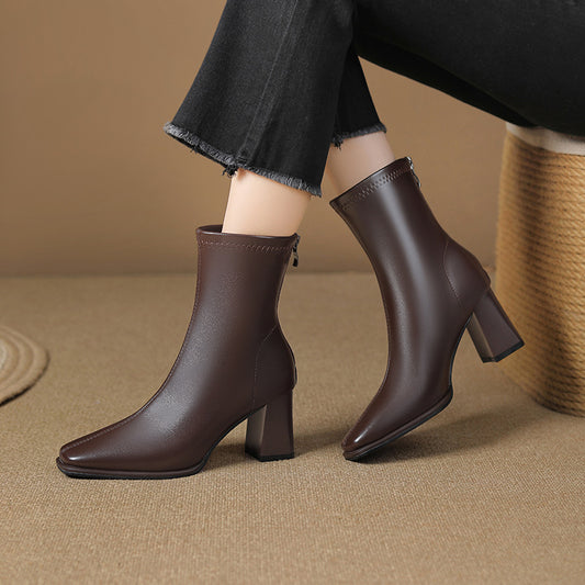Women's Skinny Fashion Simple Temperament Back Zipper French Boots