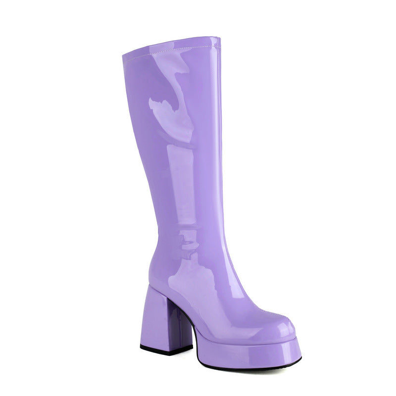 Women's Toe Platform Thick Super High Side Zipper Leg Knight Top Boots