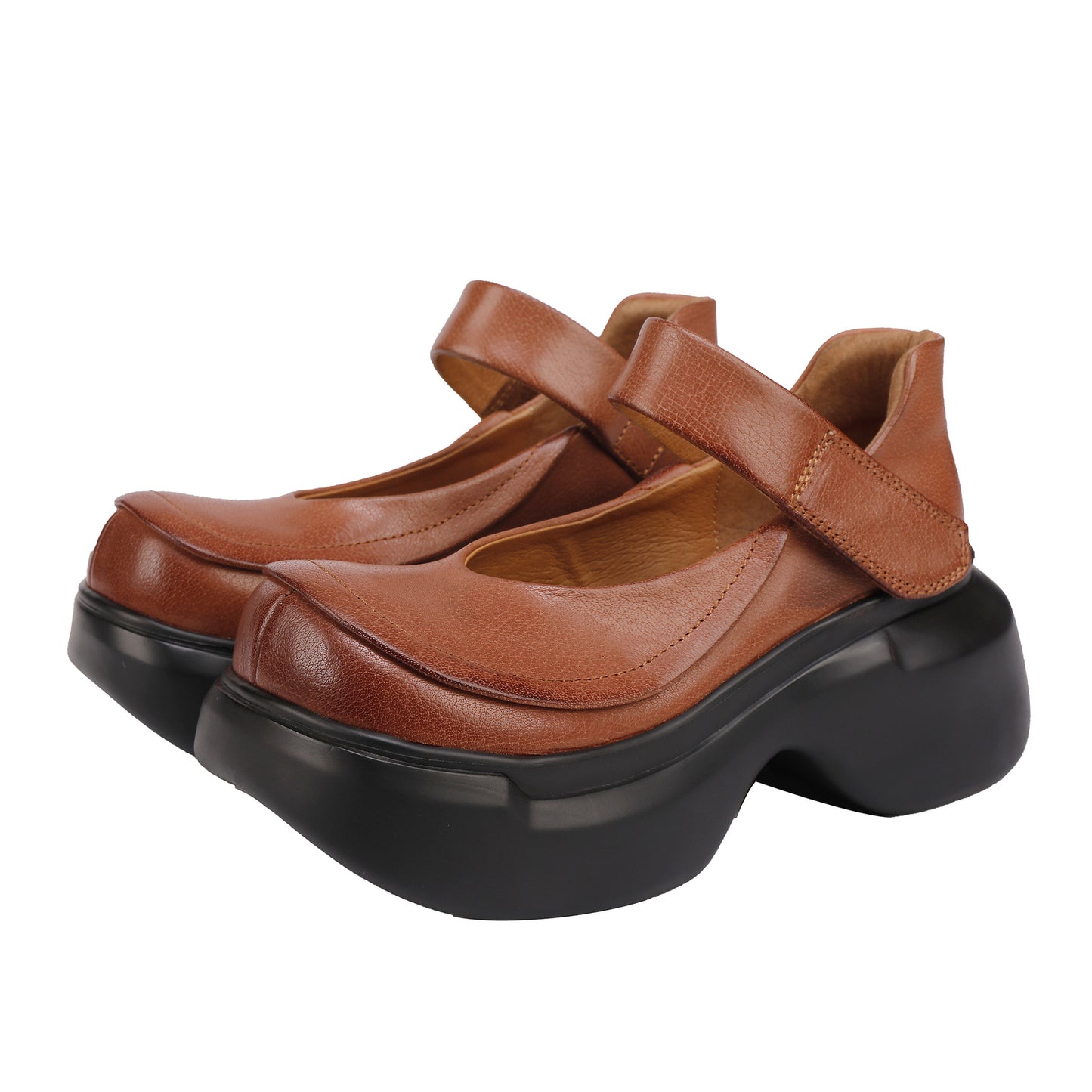 Women's Retro Platform Cowhide Washed With Pumps Women's Fashion Shoes