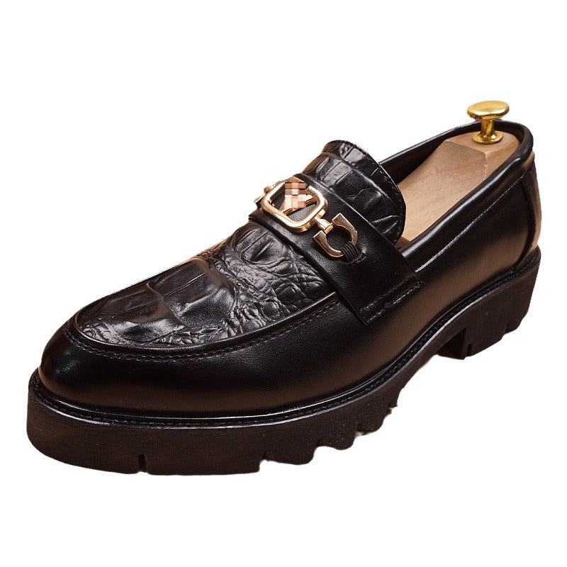 Men's Leisure Slip On Breathable Working Wedding Thick Sole Brogue Height Leather Shoes