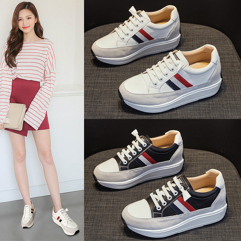 Women's White Spring Comfortable Small Height Increasing Casual Shoes