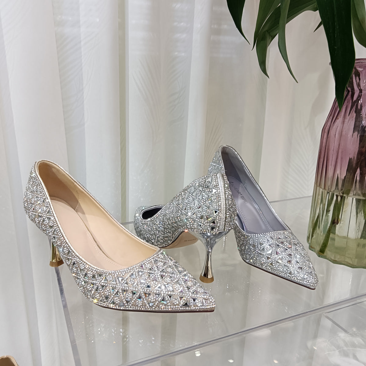 Women's Pumps Spring Banquet Dress Sparkling Full Rhinestone Tip In Sier Women's Fashion Shoes