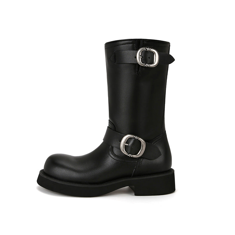 Glutinous Thick Bottom Motorcycle Buckle Ankle Boots