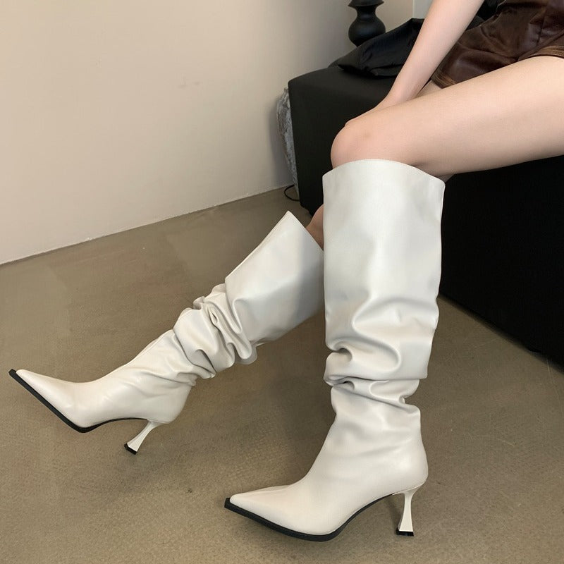 Female Tube Tail Platform High Back Women's Leather Boots