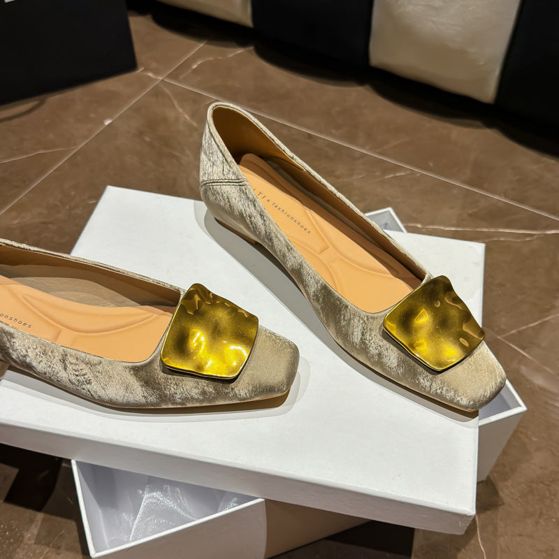 French Style Height Increasing Insole Golden Buckle Not Women's Fashion Shoes