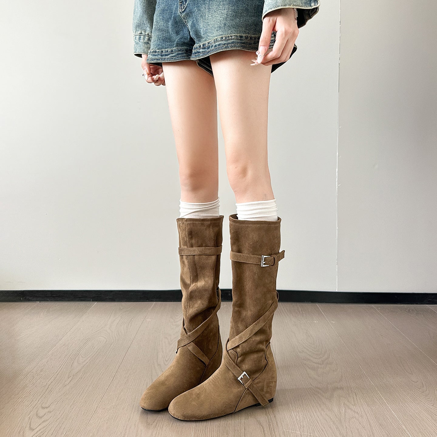 Women's American Retro Chunky Western Cowboy Riding Plus Veet Women's Leather Boots