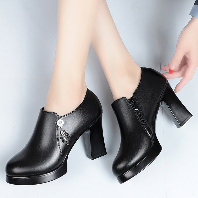 Women's Deep Mouth Pumps Chunky High Spring Women's Shoes