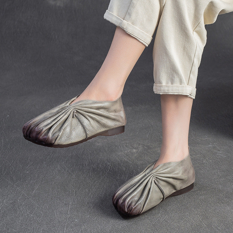 Women's Top Layer Cowhide Round Toe Portable Women's Casual Shoes
