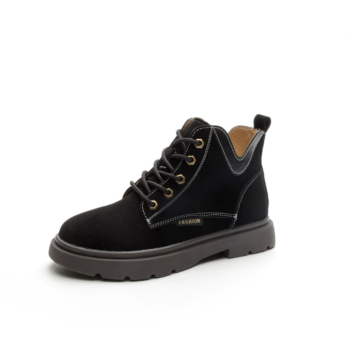 Women's Fleece-lined Martin Cowhide Flat Booties Plus Boots