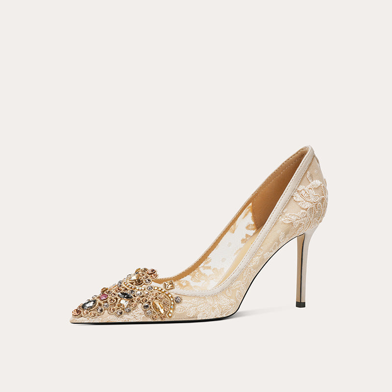 Women's Sheepskin Sexy High Red Bridal Wedding Elegant Colored Brick Pointed Women's Fashion Shoes