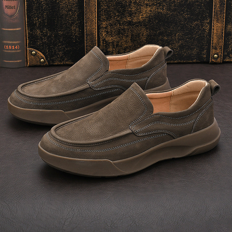 Men's Cowhide Breathable One Pedal Platform Lazy Leather Shoes