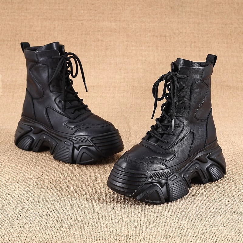 Bottom Martin Female Winter British Style Thick Mid Elevator Ankle Women's Leather Boots